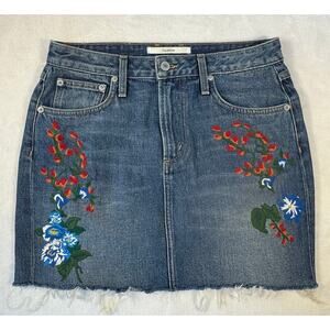 Tularosa embroidered denim mini skirt flower blue jean cut off 27 S 4 6